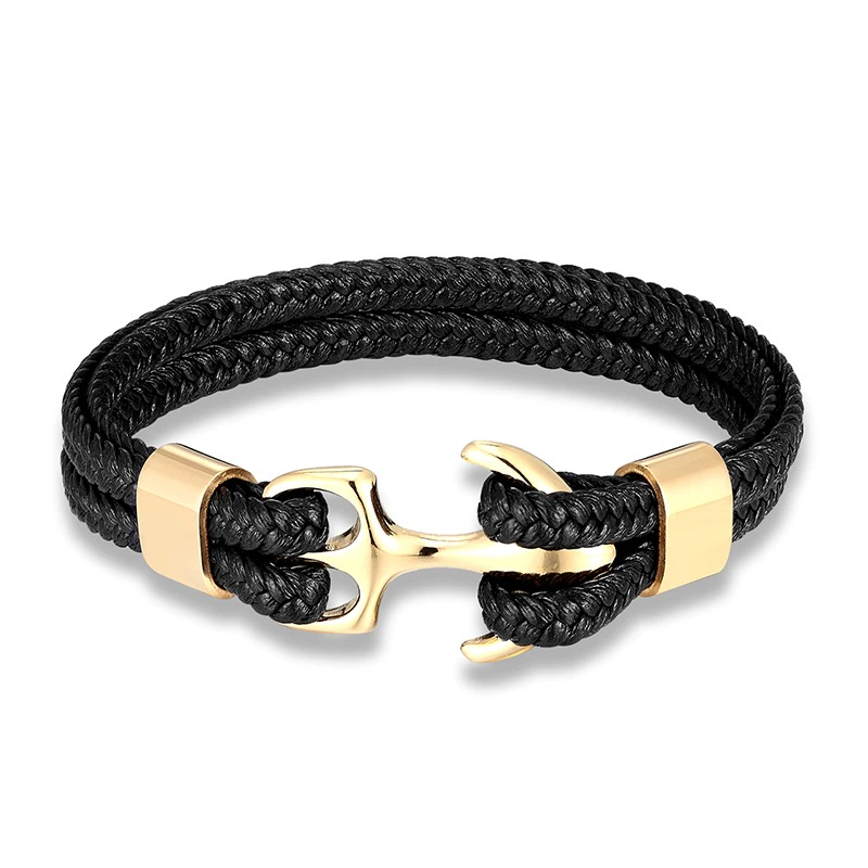 Rope Bracelets With Stainless Steel Anchor / Genuine Leather Bracelets for and