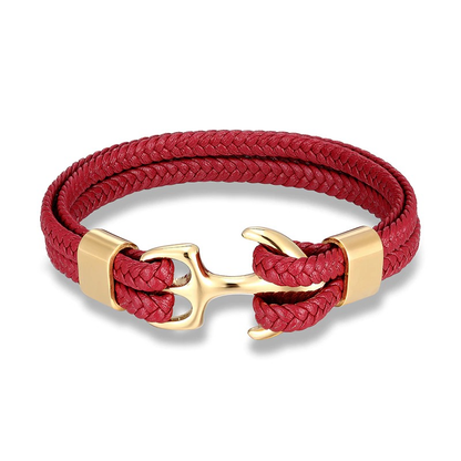 Rope Bracelets With Stainless Steel Anchor / Genuine Leather Bracelets for and