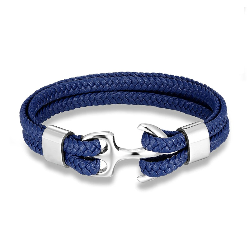 Rope Bracelets With Stainless Steel Anchor / Genuine Leather Bracelets for and