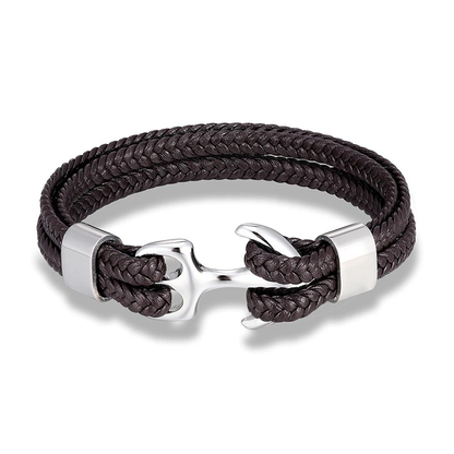 Rope Bracelets With Stainless Steel Anchor / Genuine Leather Bracelets for and