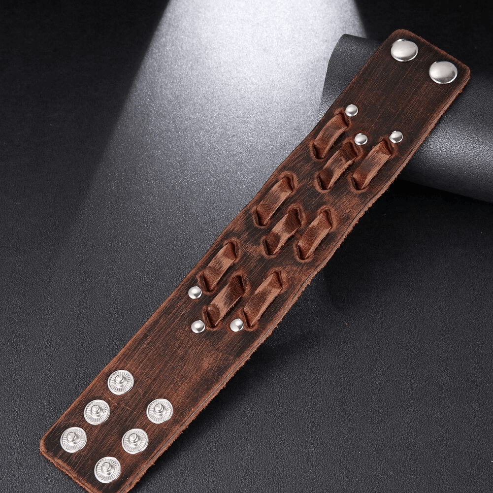 Wide Genuine Leather Bracelet / Brown Wide Cuff Bracelets / Punk Jewelry