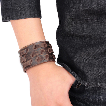 Wide Genuine Leather Bracelet / Brown Wide Cuff Bracelets / Punk Jewelry
