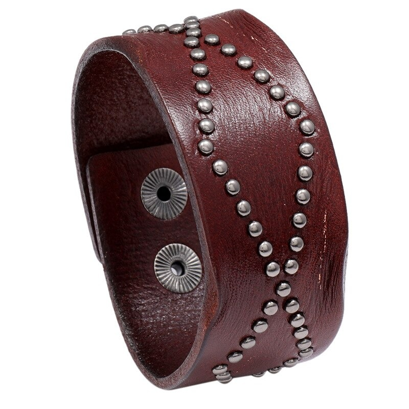 Wide Leather Bracelet / Black Brown Color Bangles / Punk Cuff