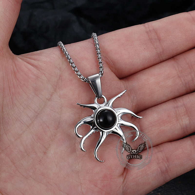 Black Gem Octopus Stainless Steel Marine Pendant
