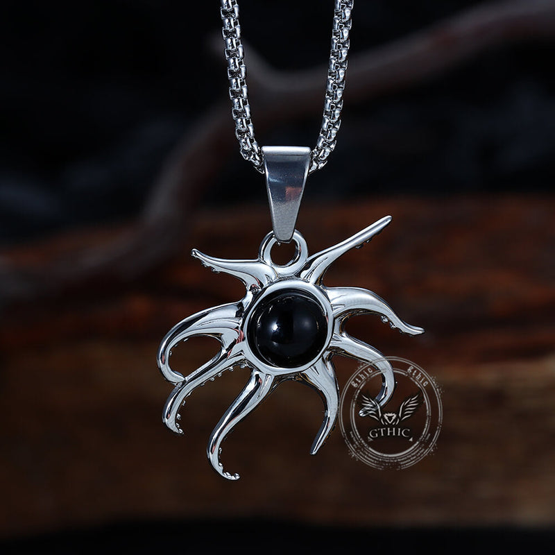 Black Gem Octopus Stainless Steel Marine Pendant