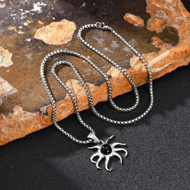 Black Gem Octopus Stainless Steel Marine Pendant