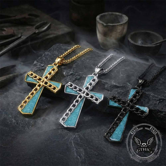 Chain Turquoise Cross Stainless Steel Pendant