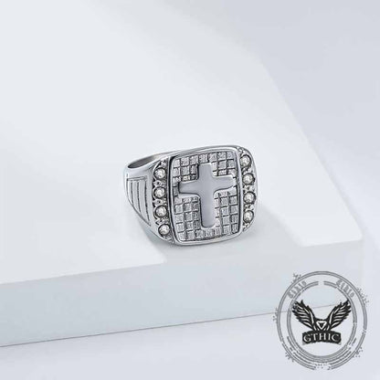 Cross Diamond-set Stainless Steel Ring