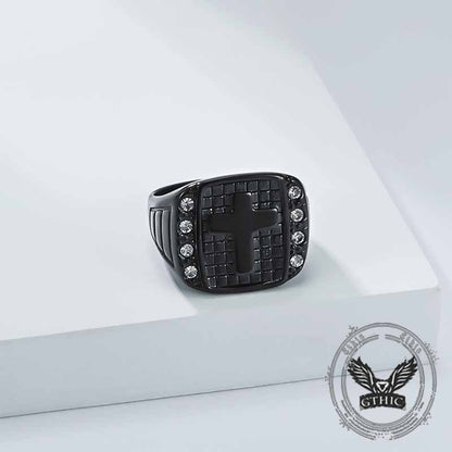 Cross Diamond-set Stainless Steel Ring