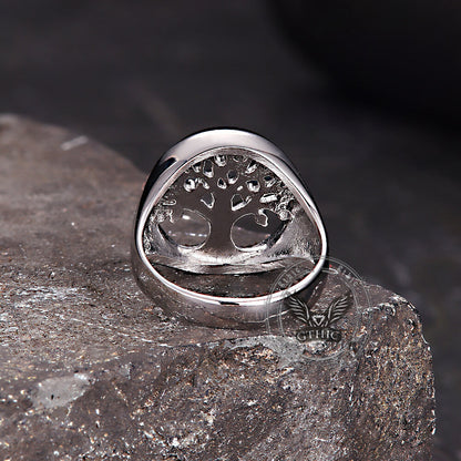 Gem Hollowed Tree of Life Stainless Steel Viking Ring