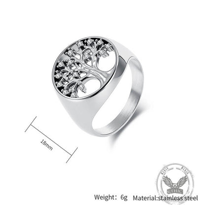 Gem Hollowed Tree of Life Stainless Steel Viking Ring