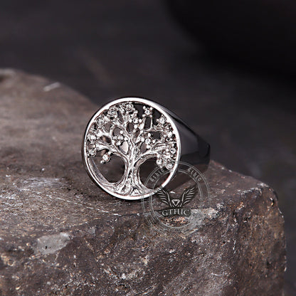 Gem Hollowed Tree of Life Stainless Steel Viking Ring