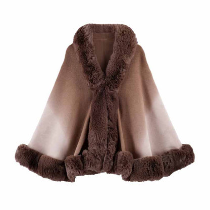 Gradient Color Fur Collar Loose Knitted Shawl