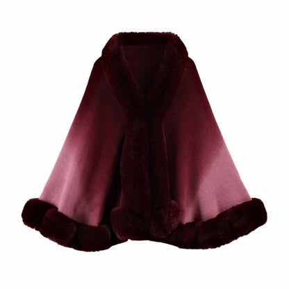 Gradient Color Fur Collar Loose Knitted Shawl