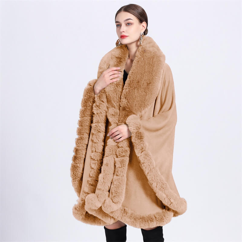 Plush Collar Loose Long Cape Shawl