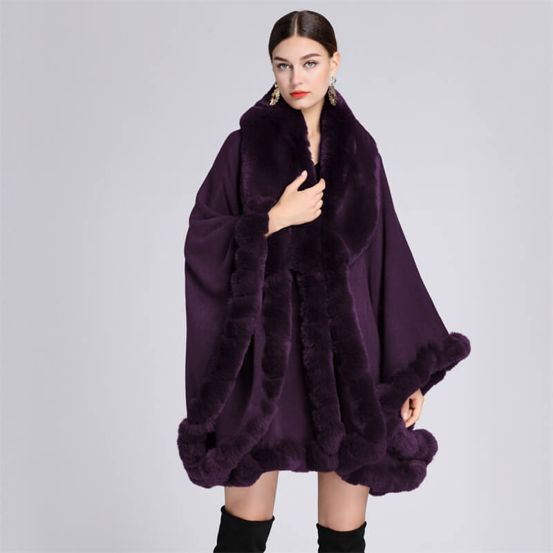 Plush Collar Loose Long Cape Shawl