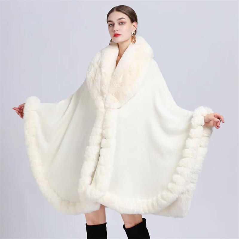 Plush Collar Loose Long Cape Shawl