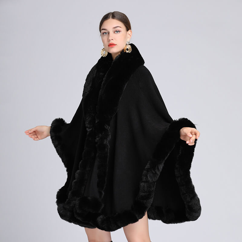 Plush Collar Loose Long Cape Shawl