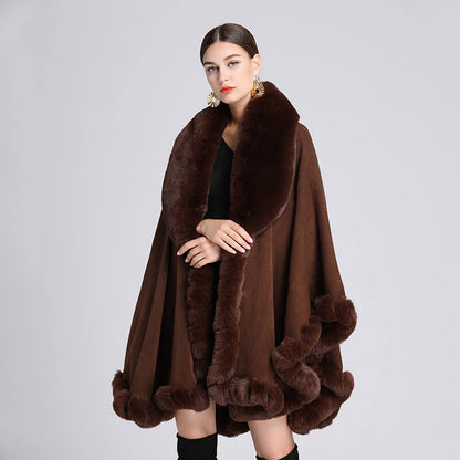 Plush Collar Loose Long Cape Shawl