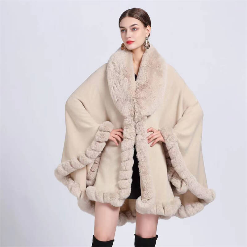 Plush Collar Loose Long Cape Shawl