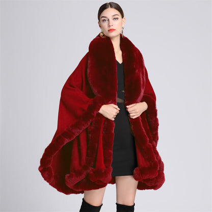 Plush Collar Loose Long Cape Shawl
