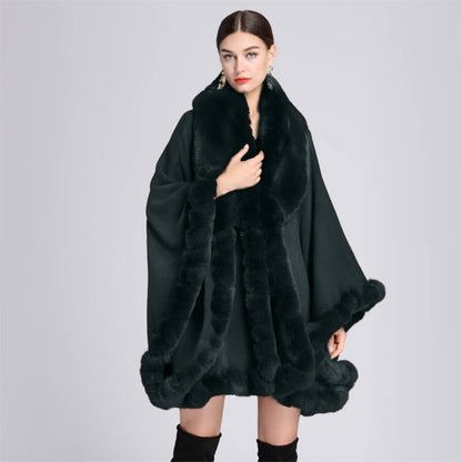 Plush Collar Loose Long Cape Shawl