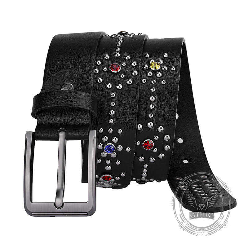 Y2k Rivet Colorful Rhinestone Pu Leather Belt