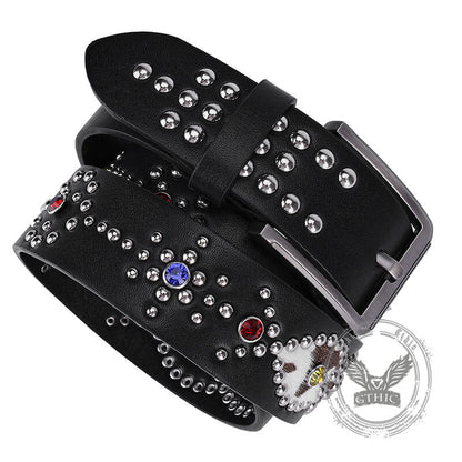 Y2k Rivet Colorful Rhinestone Pu Leather Belt