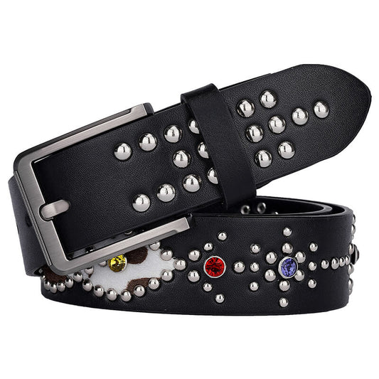 Y2k Rivet Colorful Rhinestone Pu Leather Belt