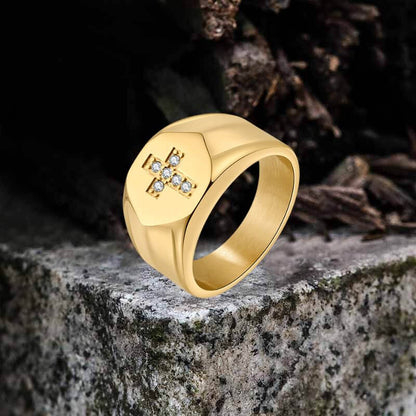 Fashionable Diamond Cross Stainless Steel Ring