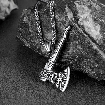 Norse Viking Axe Necklace With Compass for