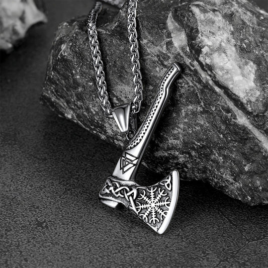 Norse Viking Axe Necklace With Compass for