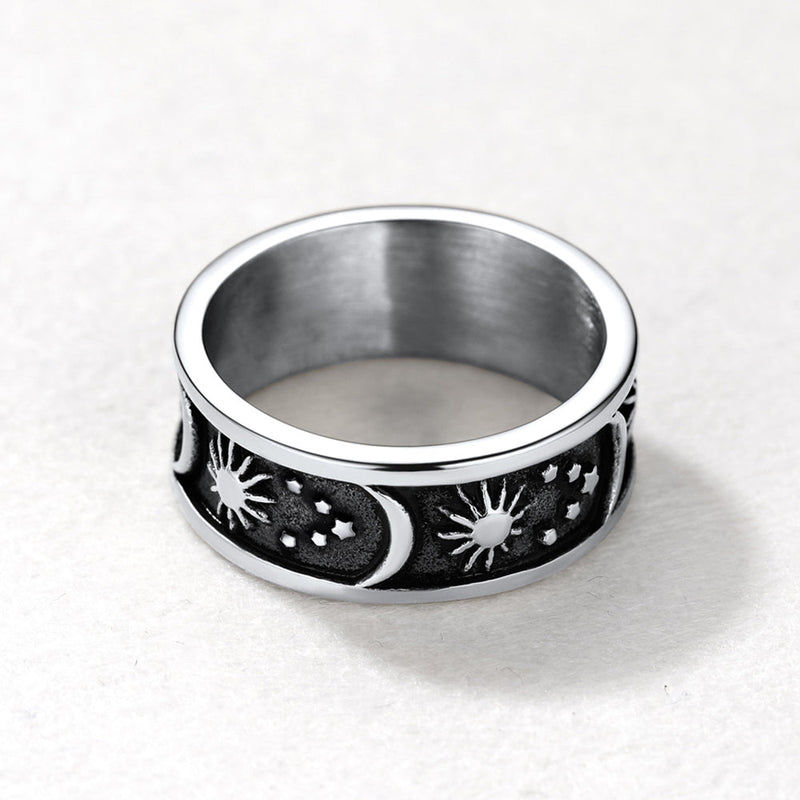 Stainless Steel Sun Moon Star Band Ring for