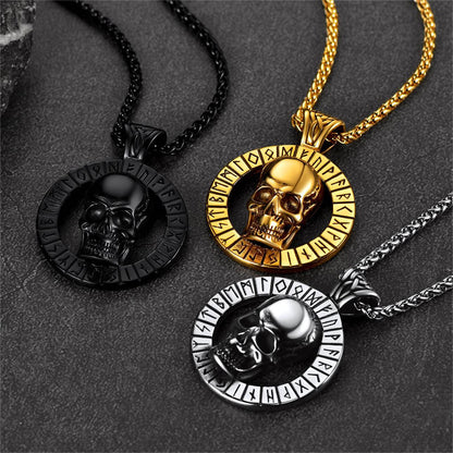 Flash Viking Runes Skull Necklace for