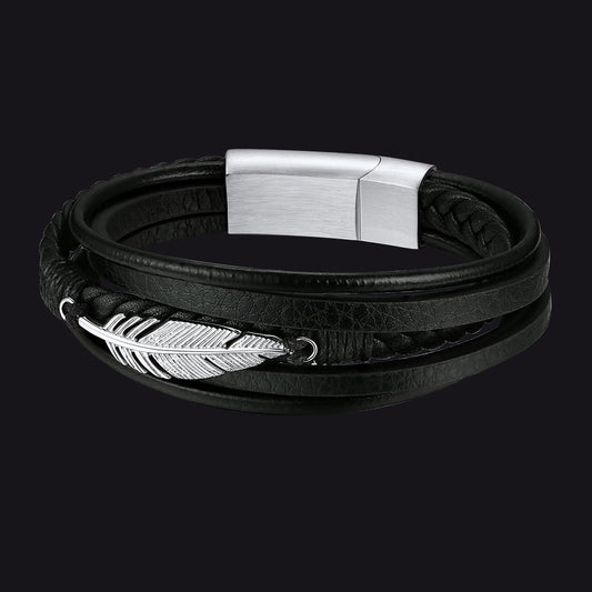 Feather Multi Layer Braided Leather Bracelet Gift for Son