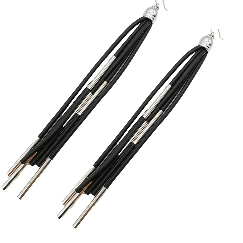 Female Rubber Black Long Earrings / Stylish Handmade Jewelry in Punk Style