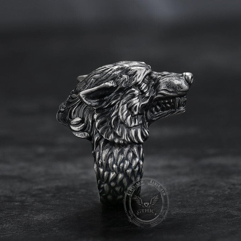 Fenrir Wolf Head Sterling Silver Ring