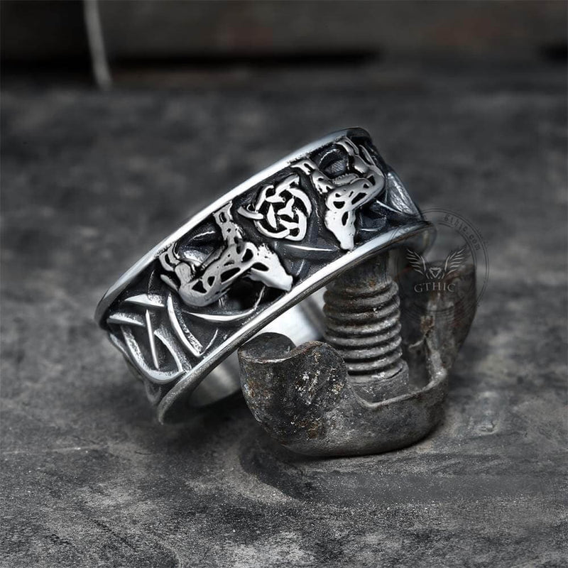 Fenris-wolf Stainless Steel Viking Ring