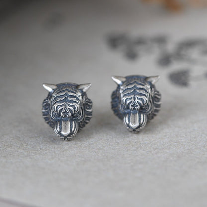 Ferocious Tiger Sterling Silver Earrings