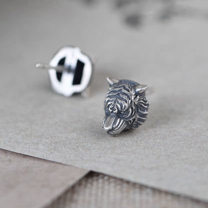 Ferocious Tiger Sterling Silver Earrings