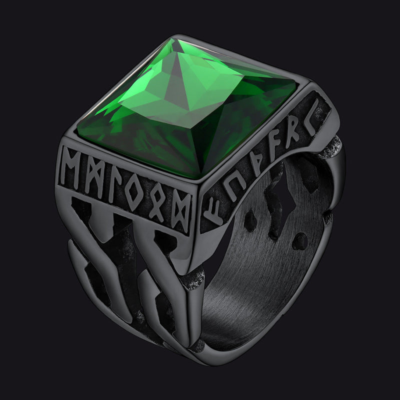 Custom Celtic Gemstone Ring With Runes for