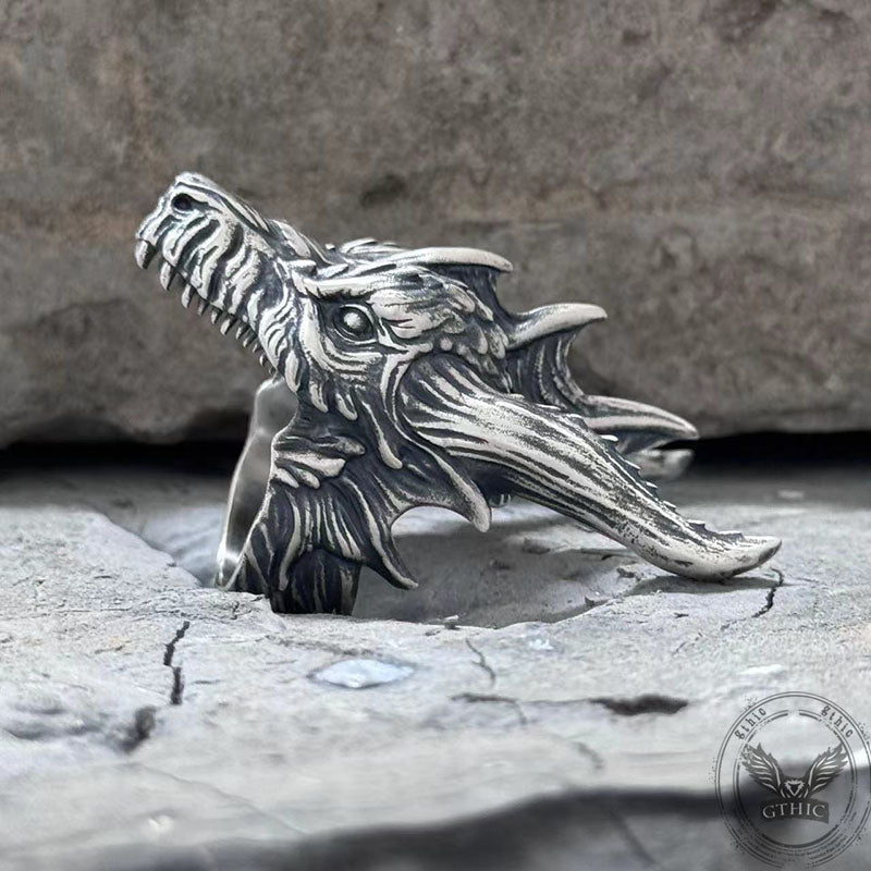 Fierce Dinosaur Head Sterling Silver Ring