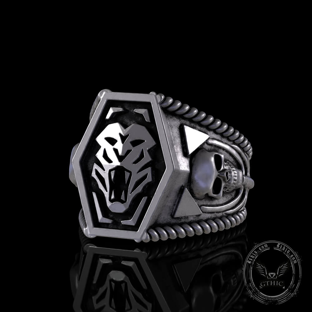 Fierce Tiger Sterling Silver Skull Ring