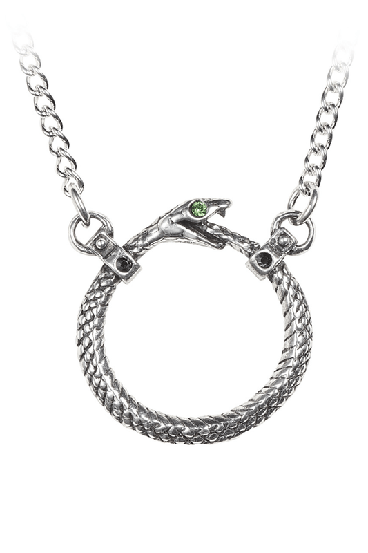 Fine Serpent Necklace With Green Austrian Crystals
