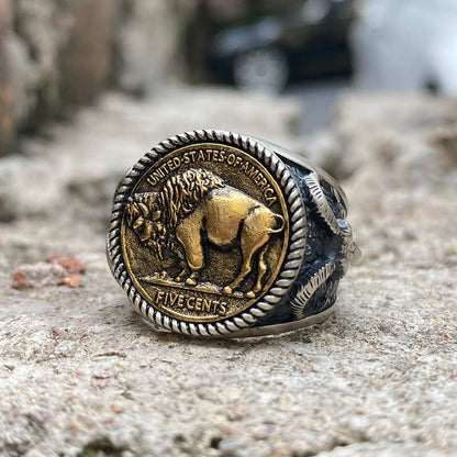 Five Cents Sterling Silver Buffalo Nickel Coin Ring