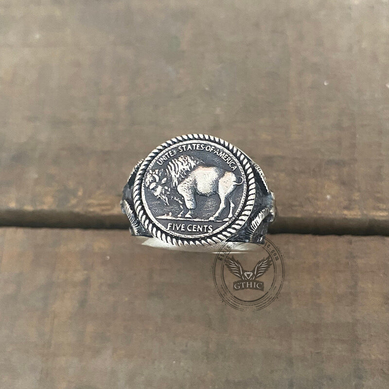 Five Cents Sterling Silver Buffalo Nickel Coin Ring