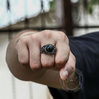 Flying Bats Stainless Steel Gemstone Ring