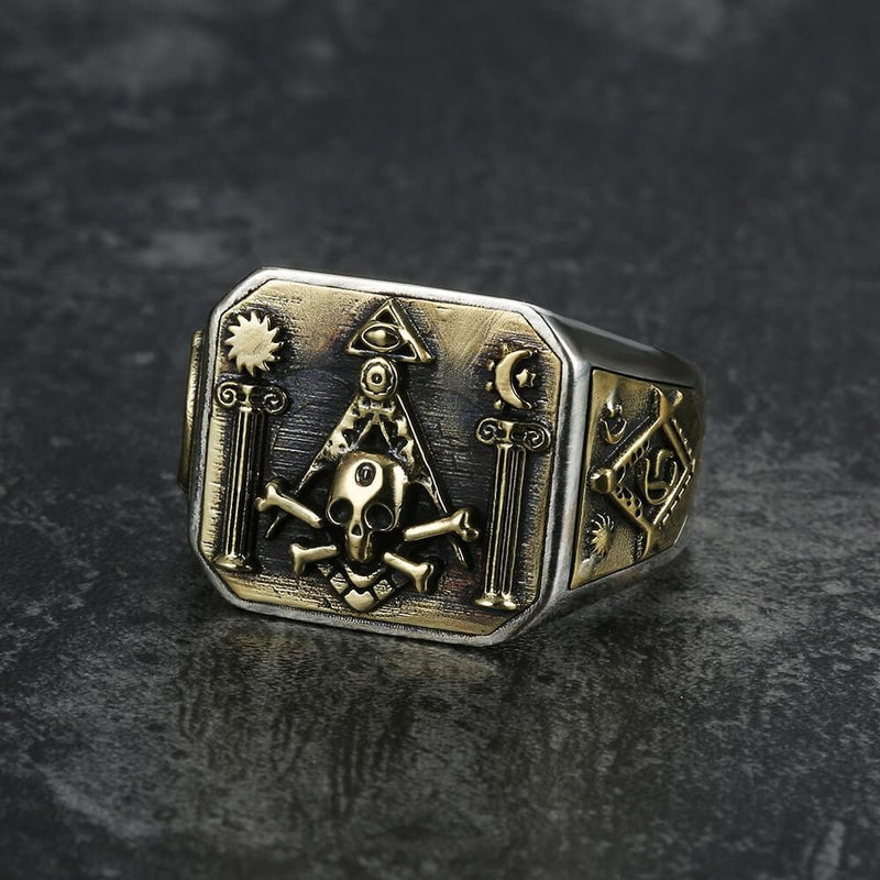 Freemason Sterling Silver Skull Masonic Ring