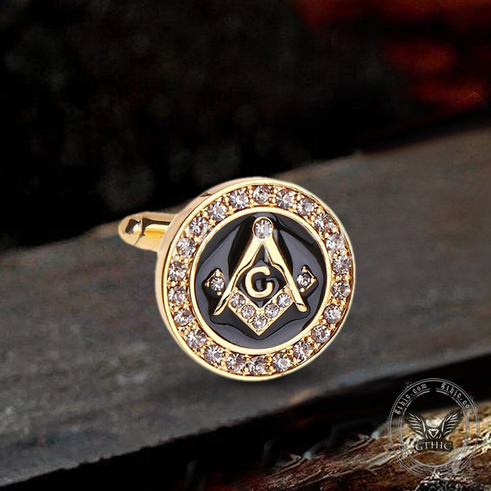 Freemasonry Symbol Diamond-inlaid Brass Masonic Cufflinks