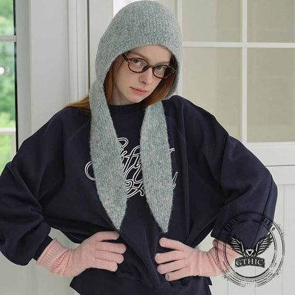 French Retro Tie Up Ear Flaps Knitted Beanie Hat